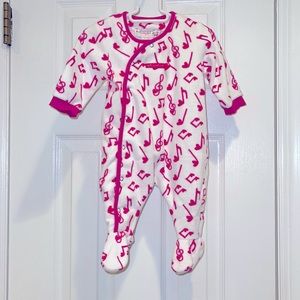 Tutto Piccolo Pajama  1 Month White with Pink music notes